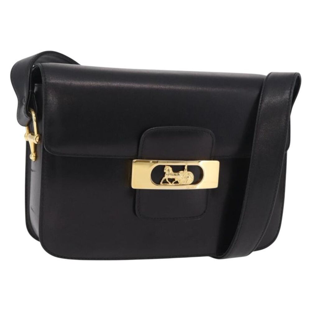 Celine Vintage Carriage Flap Leather Black Leather Handbag